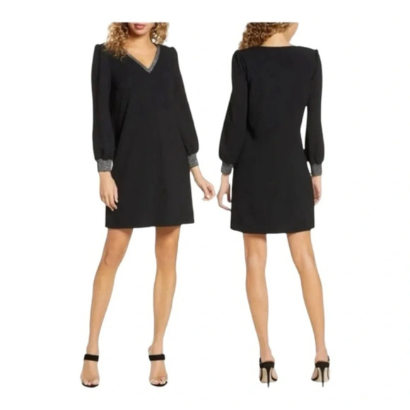 Sam Edelman Metallic Trim Long Sleeve Shift Dress - Picture 1 of 7